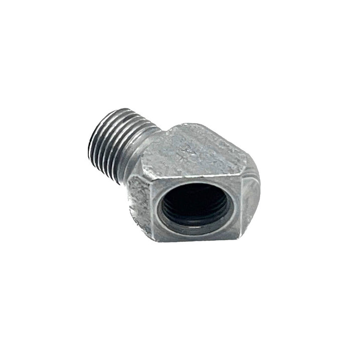 Image of 45-degree elbow adaptor, 1/8BSP male to female, used for lubrication systems.