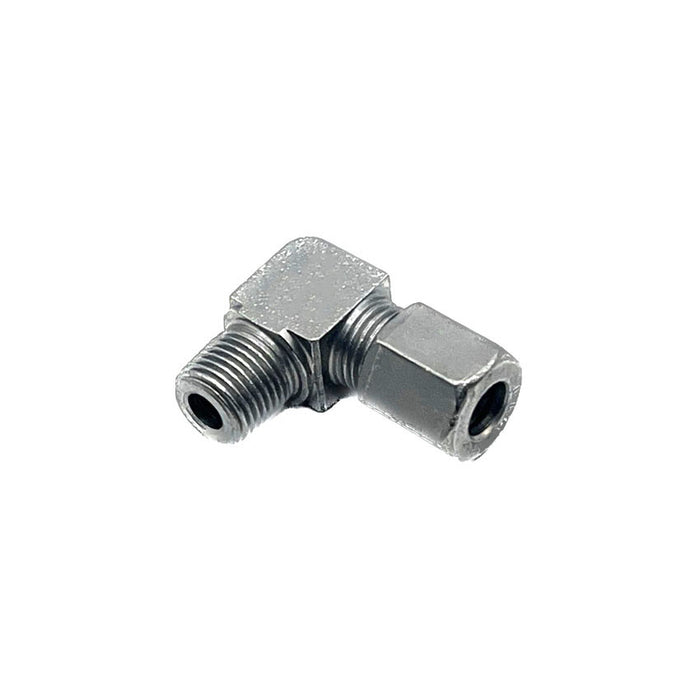 CF901/8BSP 90-degree 1/8BSP x 6mm tube compression fitting for connecting 6mm tubing in lubrication systems.