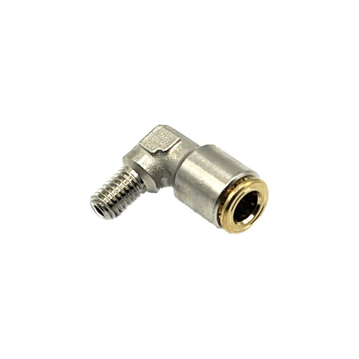 90-degree M6 x 6mm tube push-in fitting, designed for easy and secure connection in lubrication systems