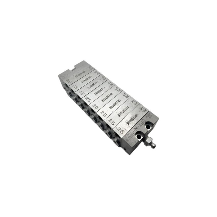 steel segmented grease divider with 15 outlets, suitable for large lubrication systems requiring extensive grease distribution