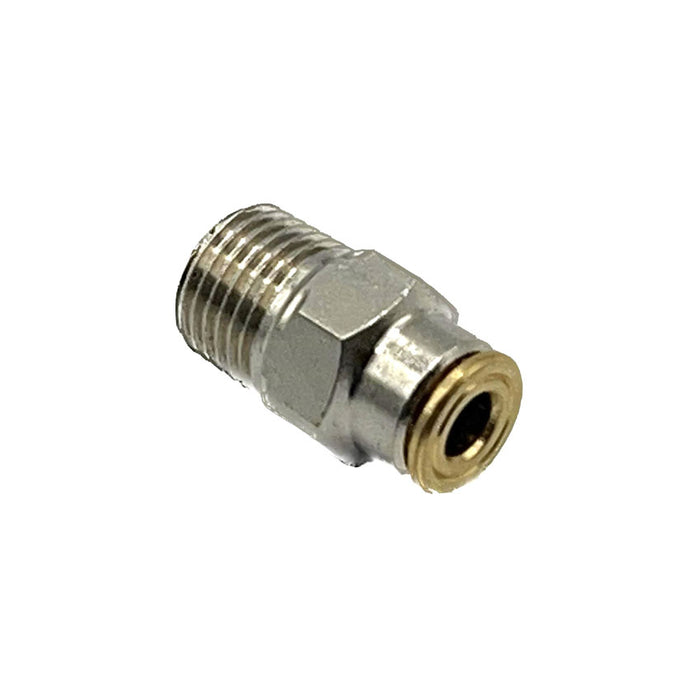 Straight M10 x 4mm tube push-in fitting, product code PISC10M-04, used in lubrication system connections.